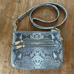 Cole Haan gray snake print leather crossbody bag EUC